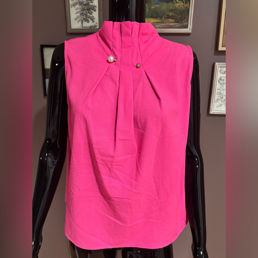 NWT- Athena Marie Hot Pink 
Womens Small Sleeveless Top
Pearl Detail Large